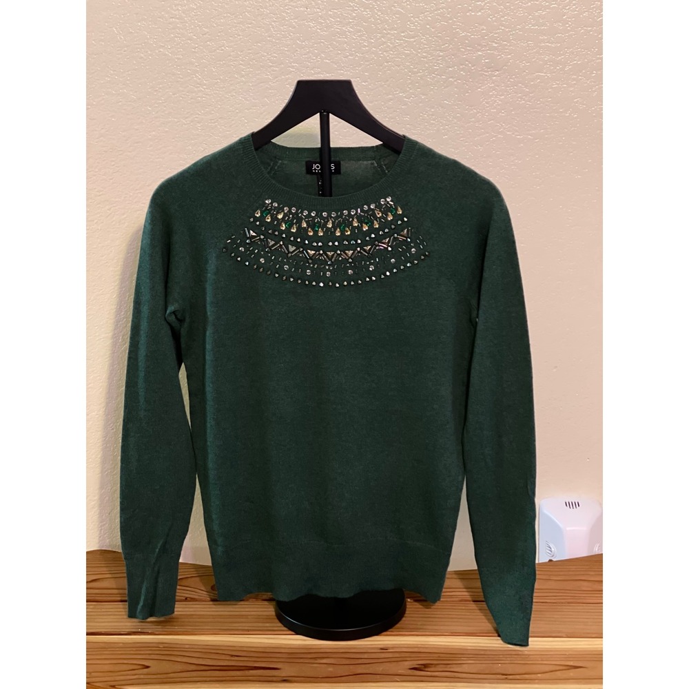 JONES NEW YORK Embellished Crew Neck Long‎ Sleeve Sweater  Green Women's Size xs